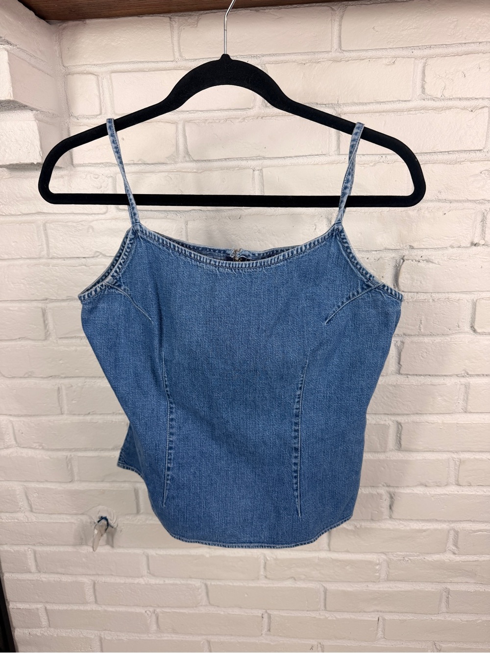 Vintage Y2K Denim Corset Cami Top Medium Wash Zip Back Minimalist